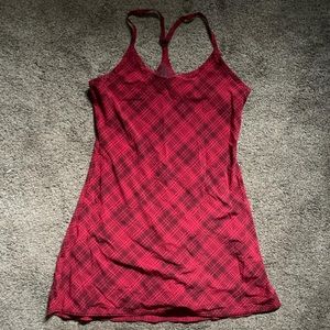 outdoor voices exercise dress in limited edition pomegranate plaid